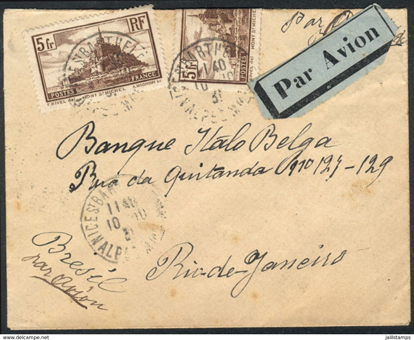 FRANCE: Airmail Cover Franked With 10Fr., Sent From Nice Sr. Barthelemie To Rio De Janeiro On 10/OC/1931, Handsome! - Autres & Non Classés