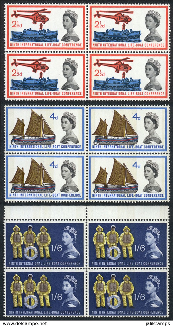 GREAT BRITAIN: Sc.395p/397p, 1963 Lifeboat Conference, Complete Set Of 3 Values WITH PHOSPHOR BANDS, Unmounted Blocks Of - Other & Unclassified