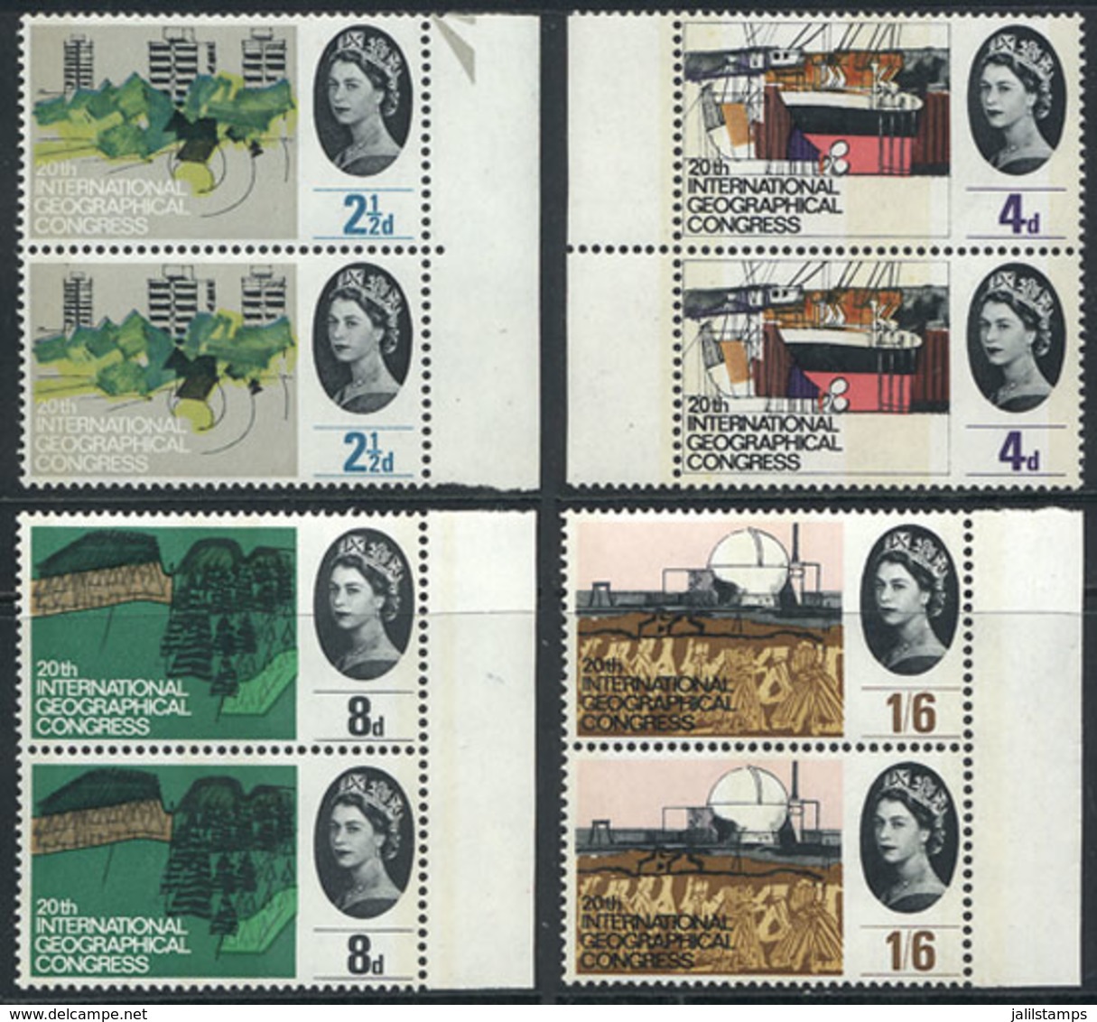 GREAT BRITAIN: Sc.410p/413p, 1964 Geographical Congress, Complete Set Of 4 Values With Phosphor Bands, Pairs Of Excellen - Autres & Non Classés