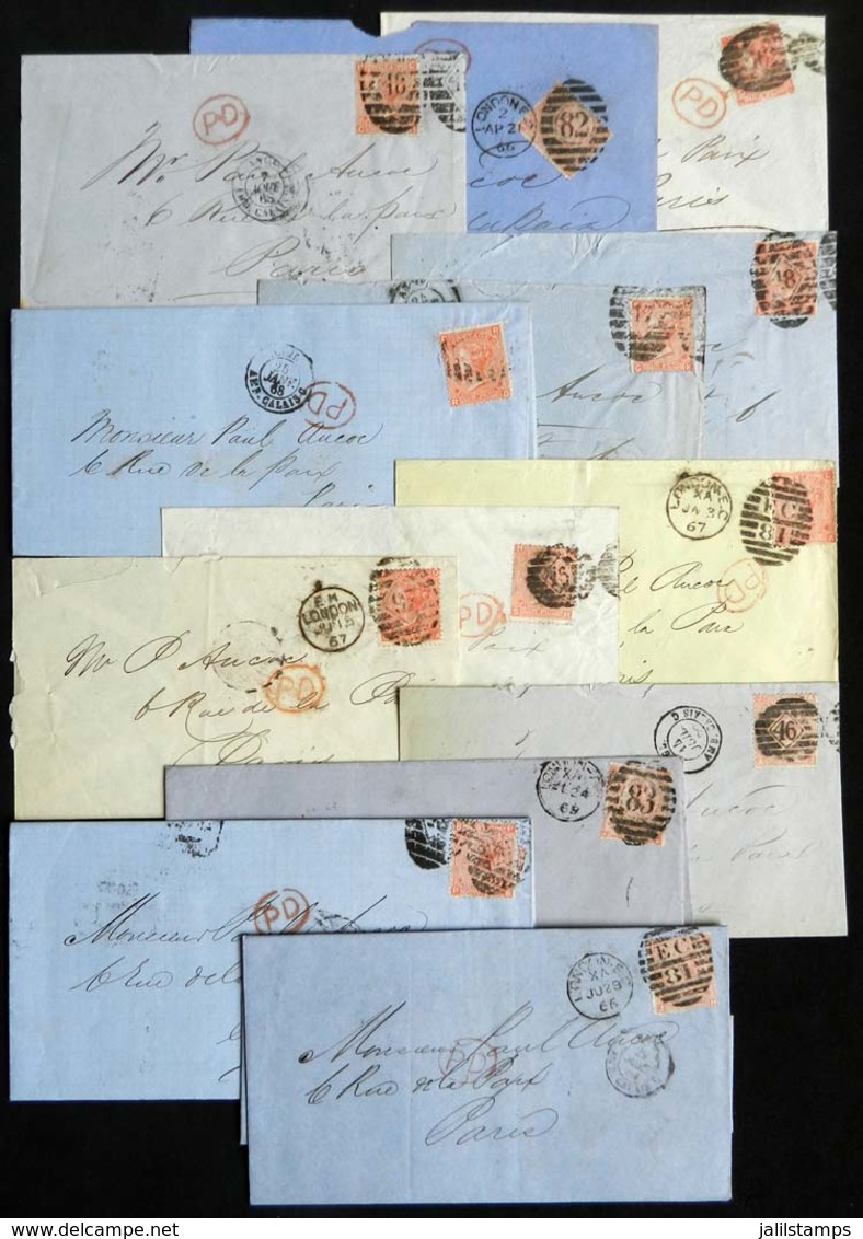 GREAT BRITAIN: 13 Folded Covers Or Entire Letters Sent To Paris Between 1864 And 1869 Franked With 4p., Scott Catalog Va - Andere & Zonder Classificatie