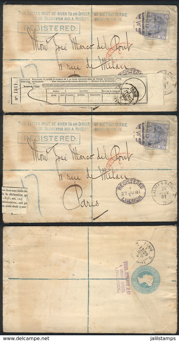 GREAT BRITAIN: Registered Cover Franked With 2½p. Plate 21 (Sc.82), Sent From Liverpool To Paris On 27/JUL/1881, With Se - Other & Unclassified