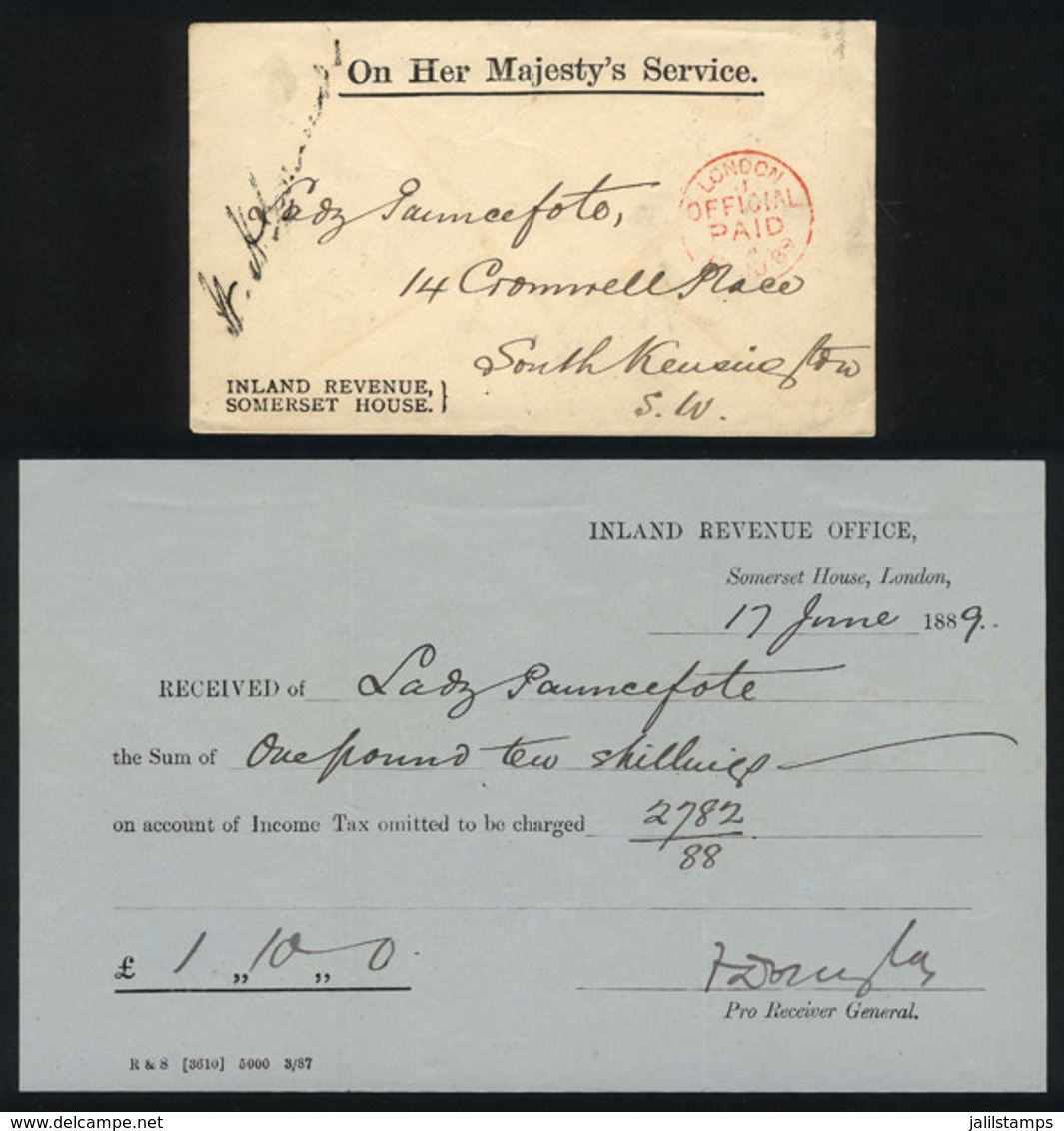 GREAT BRITAIN: Official Envelope Used In London On 17/JUN/1889, Including The Original Note About Payment Of Income Tax, - Altri & Non Classificati