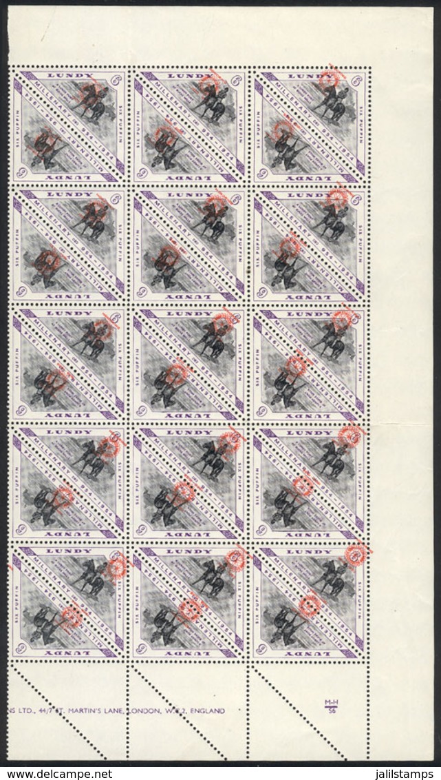 GREAT BRITAIN - LUNDY: 6p. Stamp Issued In 1955 With Overprint Commemorating The 50th Anniversary Of ROTARY, Block Of 60 - Other & Unclassified