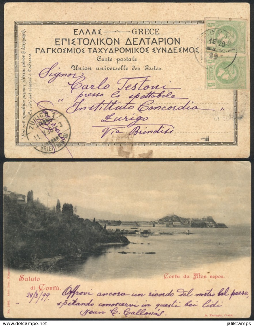 GREECE: Postcard (view Of CORFU) Sent To Switzerland On 28/MAR/1899, VF Quality! - Autres & Non Classés