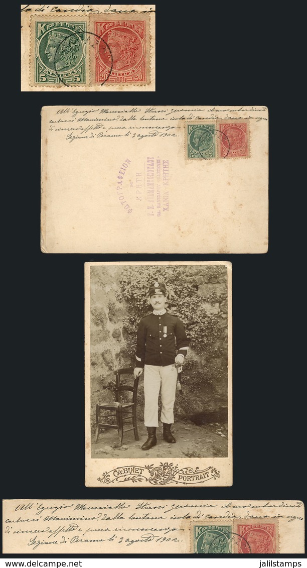 GREECE - CRETE: Fotograph Of The Year 1902 (of An Italian Soldier), On Back It Bears An Interesting Inscription In Itali - War, Military