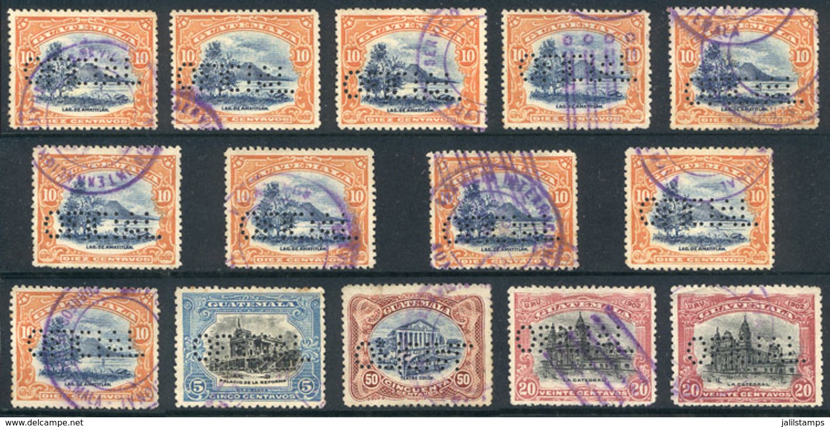 GUATEMALA: Lot Of Stamps Punched "OFICIAL", Very Fine General Quality, Nice Cancels!" - Guatemala