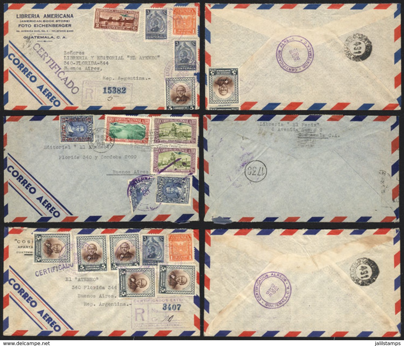 GUATEMALA: 7 Covers With Good And Very Colorful Postages, Sent To Argentina Between 1939 And 1945, NONE IS CENSORED, Ver - Guatemala