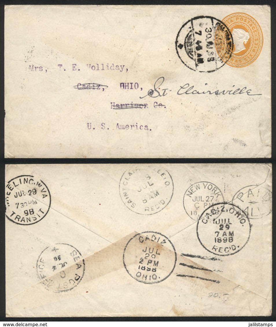 BRITISH INDIA: 2a.6p. Stationery Envelope Sent To USA On 30/JUN/1898, With Many Postal Marks On Back, VF! - Sonstige & Ohne Zuordnung
