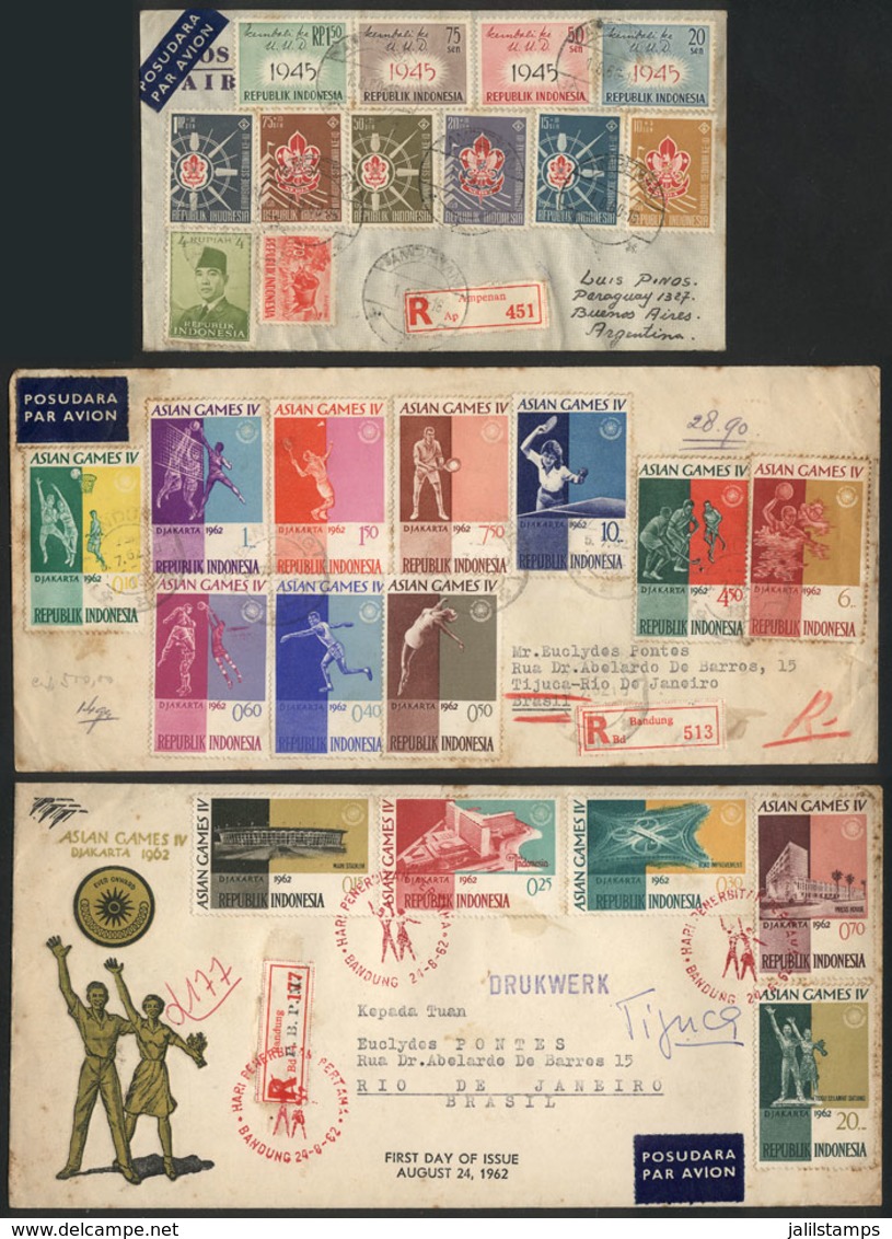 INDONESIA: 3 Registered Covers Sent To Brazil And Argentina Between 1960 And 1962 With Good Postages, With Some Stain Sp - Indonesia