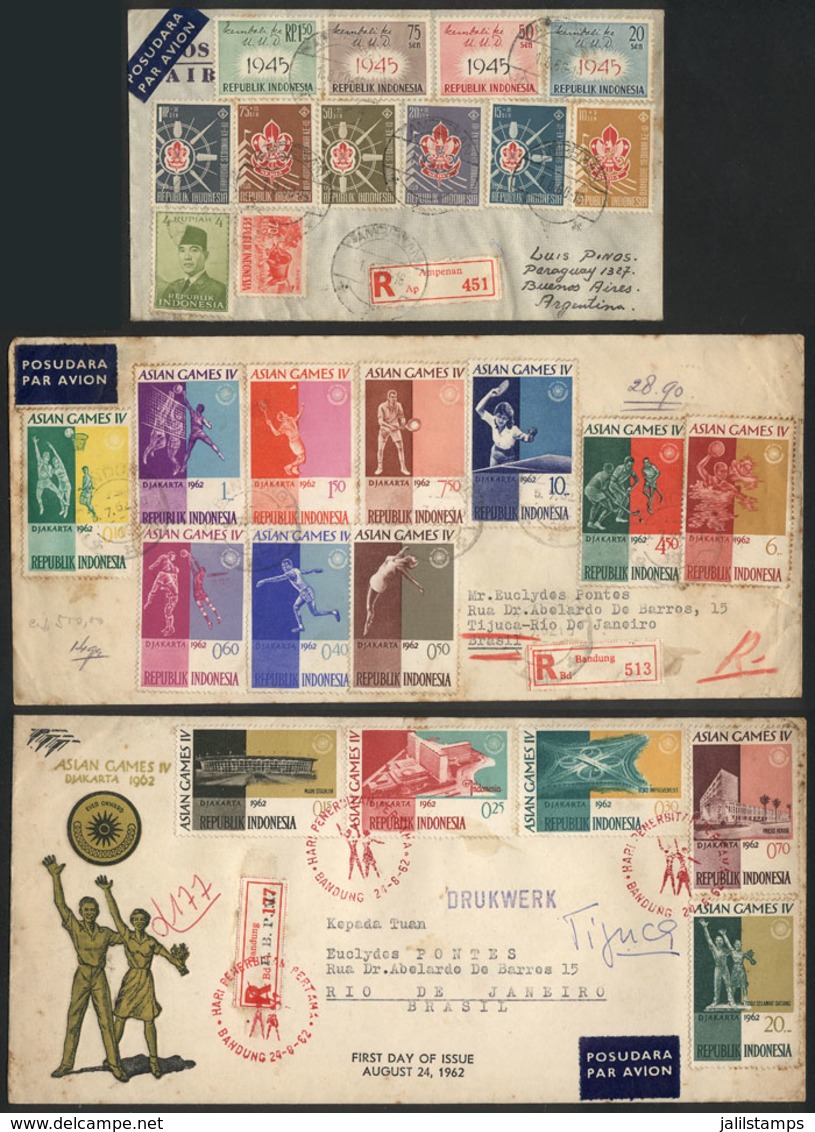 INDONESIA: 3 Registered Covers Sent To Brazil And Argentina Between 1960 And 1962 With Good Postages, With Some Stain Sp - Indonesië