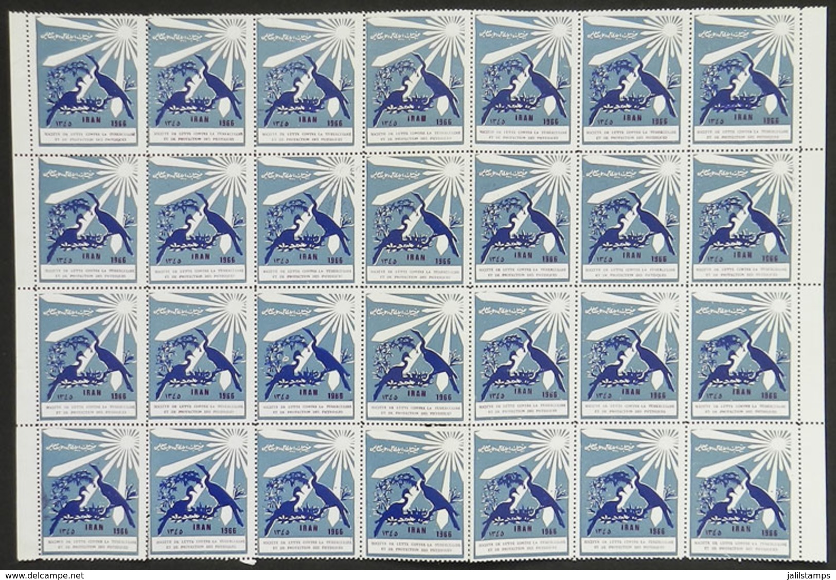 IRAN: FIGHT AGAINST TUBERCULOSIS: 1966 Issue, Large Block Of 28 Cinderellas, MNH, 2 Or 3 With Defects, Excellent General - Vignetten (Erinnophilie)