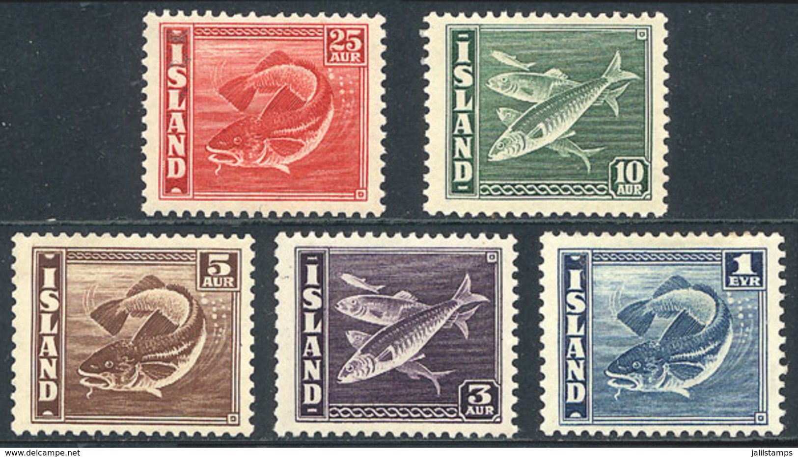 ICELAND: Sc.217a + 218a + 219c + 221b + 224b, 1939/45 The Set Of 5 Values With Perforation 14 X 13½, Mint, Very Fine Qua - Autres & Non Classés