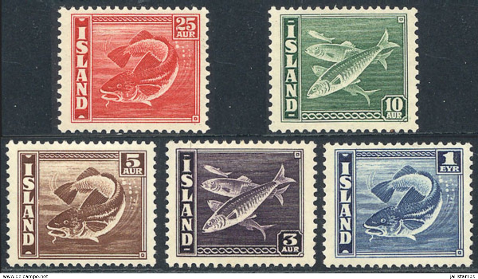 ICELAND: Sc.217a + 218a + 219c + 221b + 224b, 1939/45  The Set Of 5 Values With Perforation 14 X 13½, Mint, Very Fine Qu - Other & Unclassified