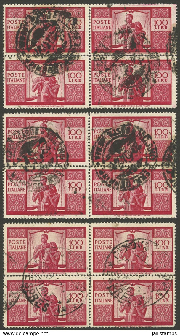 ITALY: 3 Used Blocks Of 4 Of 100L. Democratica, VF Quality! - Non Classés