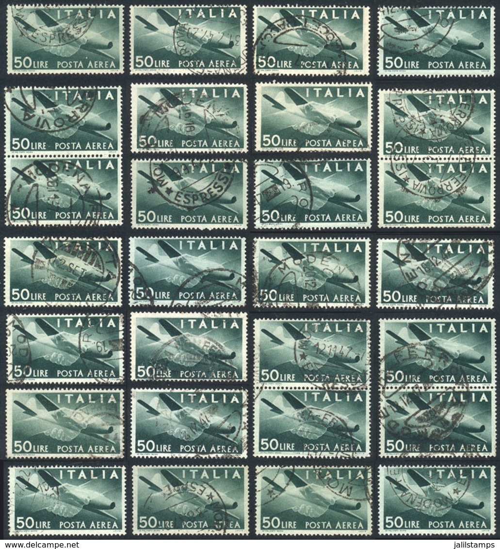 ITALY: Yvert 120, 1945/7 50L. Green, 27 Used Examples, Some In Pairs, Fine To Very Fine Quality, Low Start! - Non Classés