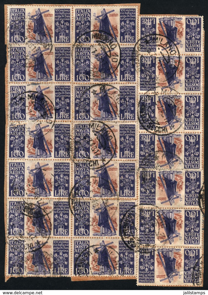 ITALY: Sc.127, 1948 100L. Sta. Catherina, Fragment Of Parcel Post Cover With 21 Examples, 2 Or 3 With Minor Defects, The - Non Classés