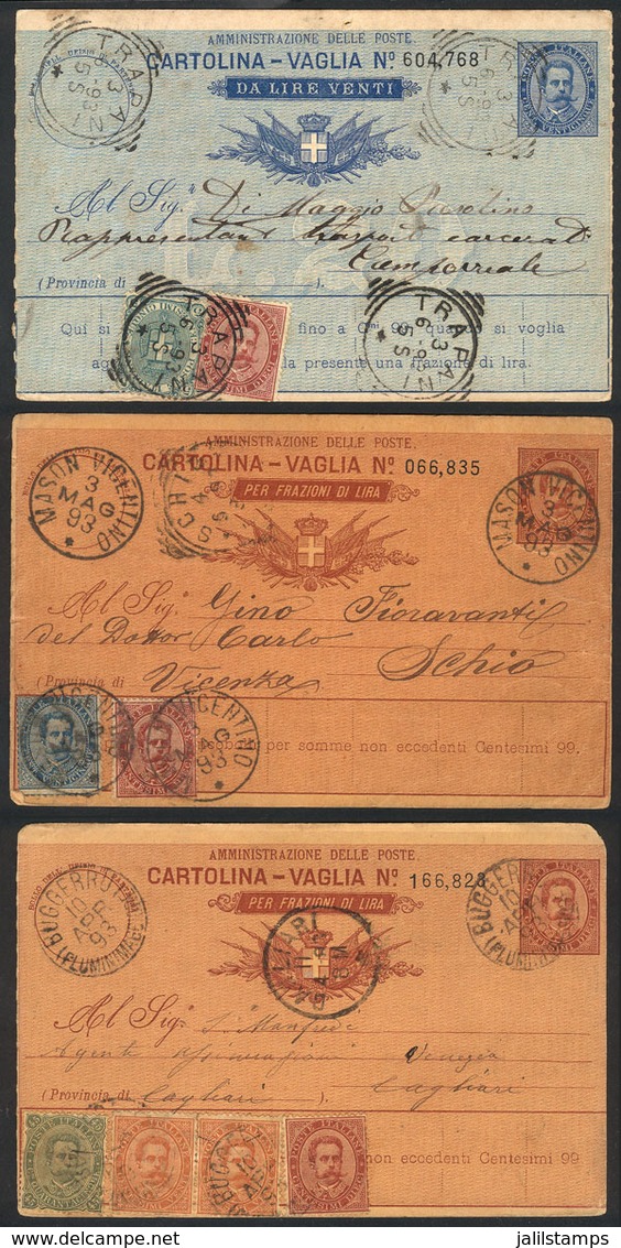 ITALY: 3 "Cartolina-Vaglia" Used In 1893, All With Nice Additional Frankings And Good Number Of Cancels, VF Quality!" - Ohne Zuordnung