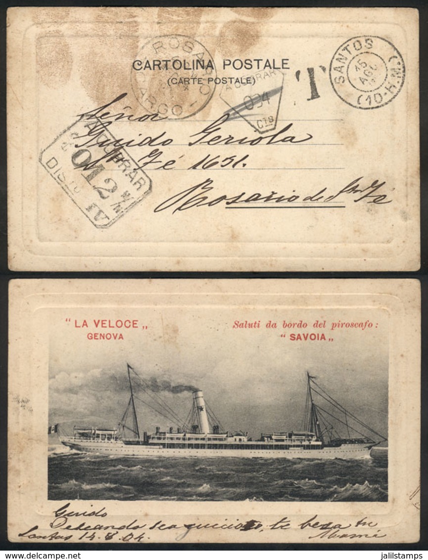 ITALY: Beautiful PC With View Of Ship SAVOIA Of La Veloce Ship Line, Sent Without Postage From Santos To Argentina On 14 - Non Classés