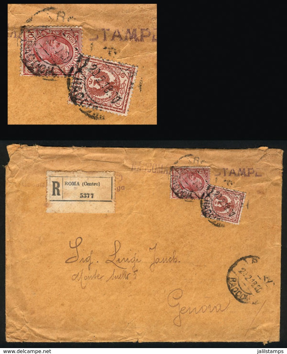 ITALY: Registered Cover With Printed Matter Sent From Roma To Genova On 20/FE/1918, Franked With 12c., Very Interesting! - Unclassified