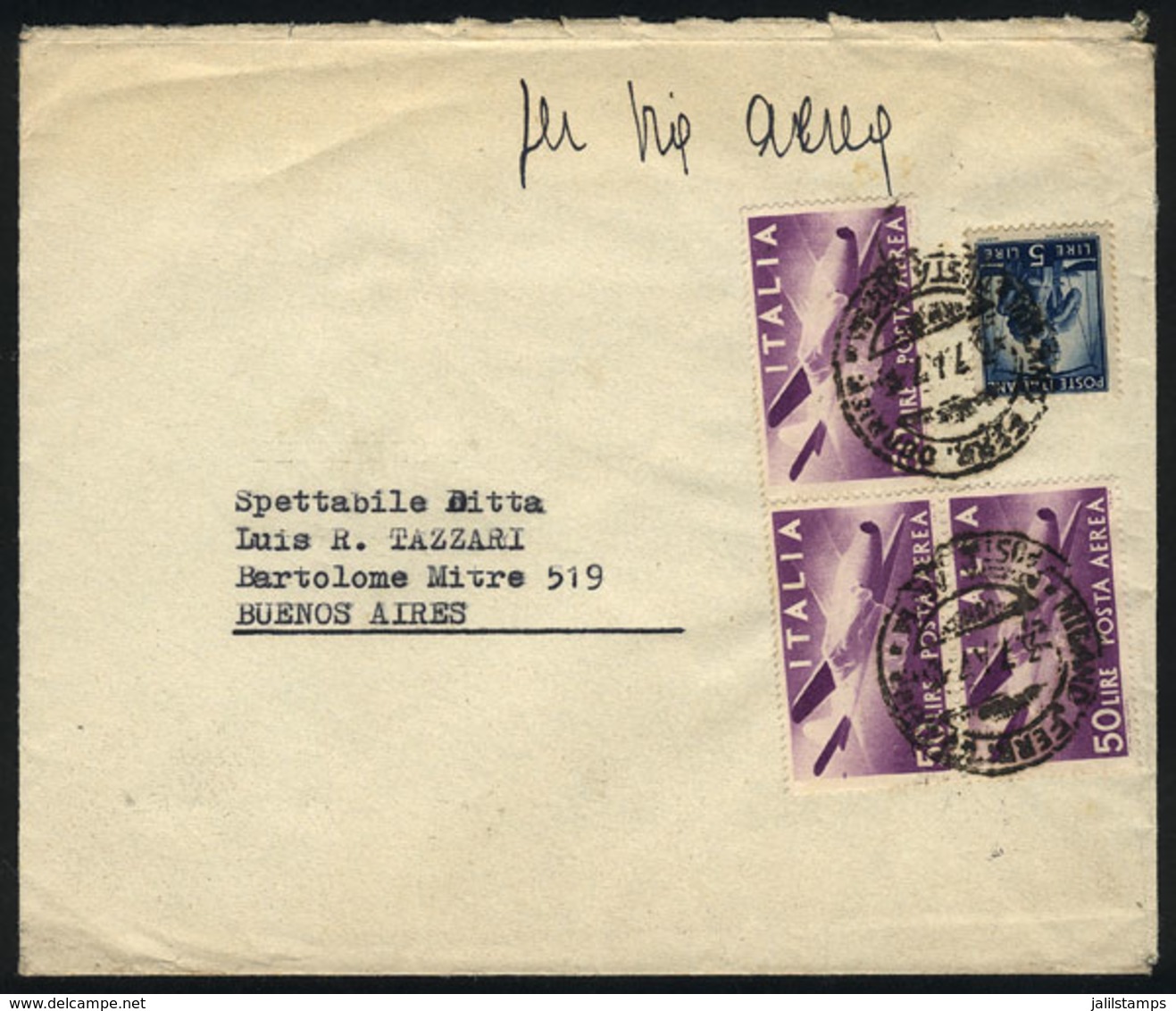 ITALY: Airmail Cover Sent From Milano To Argentina On 3/JUL/1947 With Interesting Postage Of 155L., VF Quality! - Unclassified