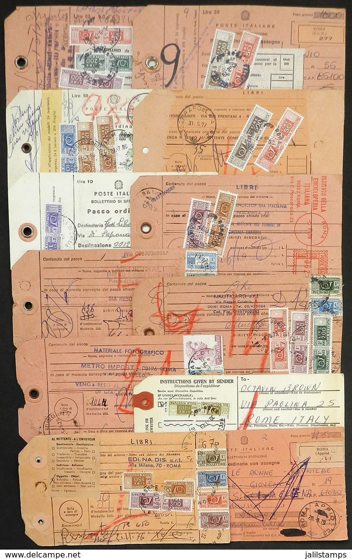 ITALY: 12 Parcel Post Tags Used Between 1976 And 1980 And Returned To Sender, Nice Postages, Interesting! - Unclassified