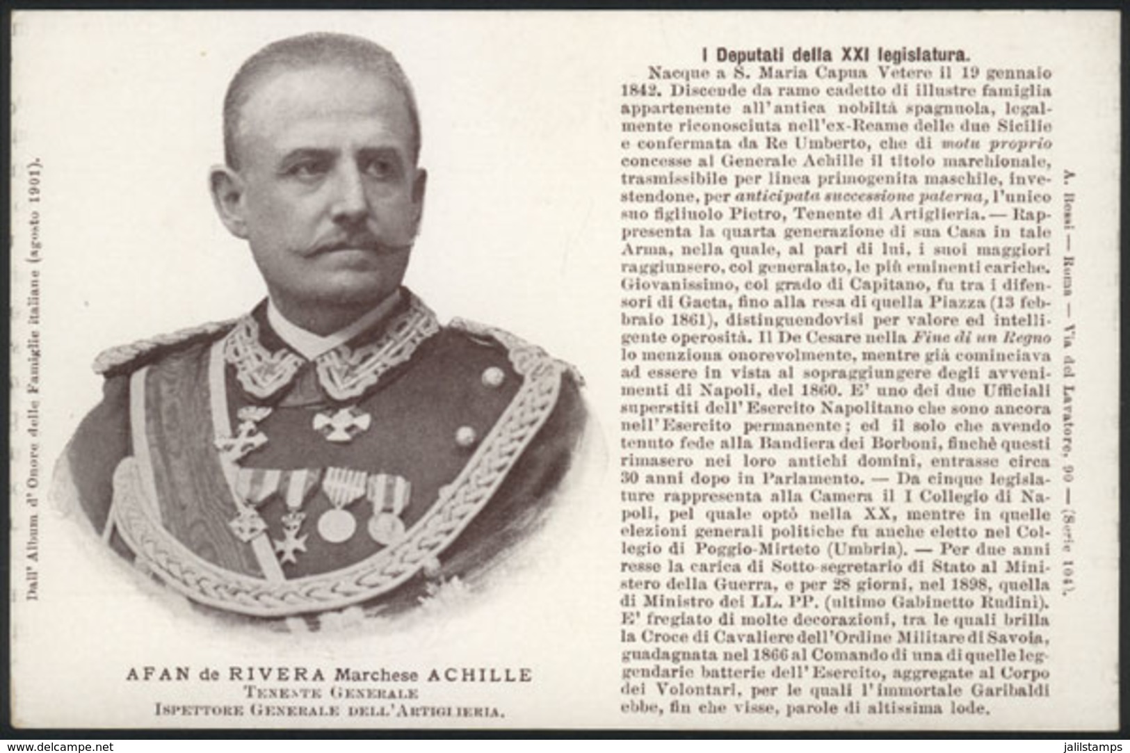 ITALY: Afan De Rivera Marchese Achille, Lieutenant General, Editor A.Bossi, VF Quality! - Other & Unclassified