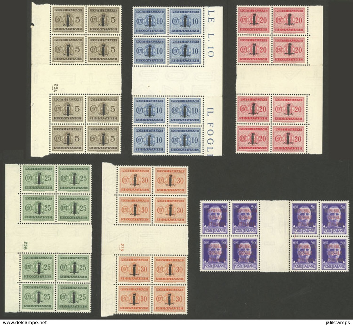 ITALY - R.S.I.: Lot Of Blocks Of 8 Stamps With Gutters, MNH, One With Perforation A Little Separated, Fine To VF General - Autres & Non Classés