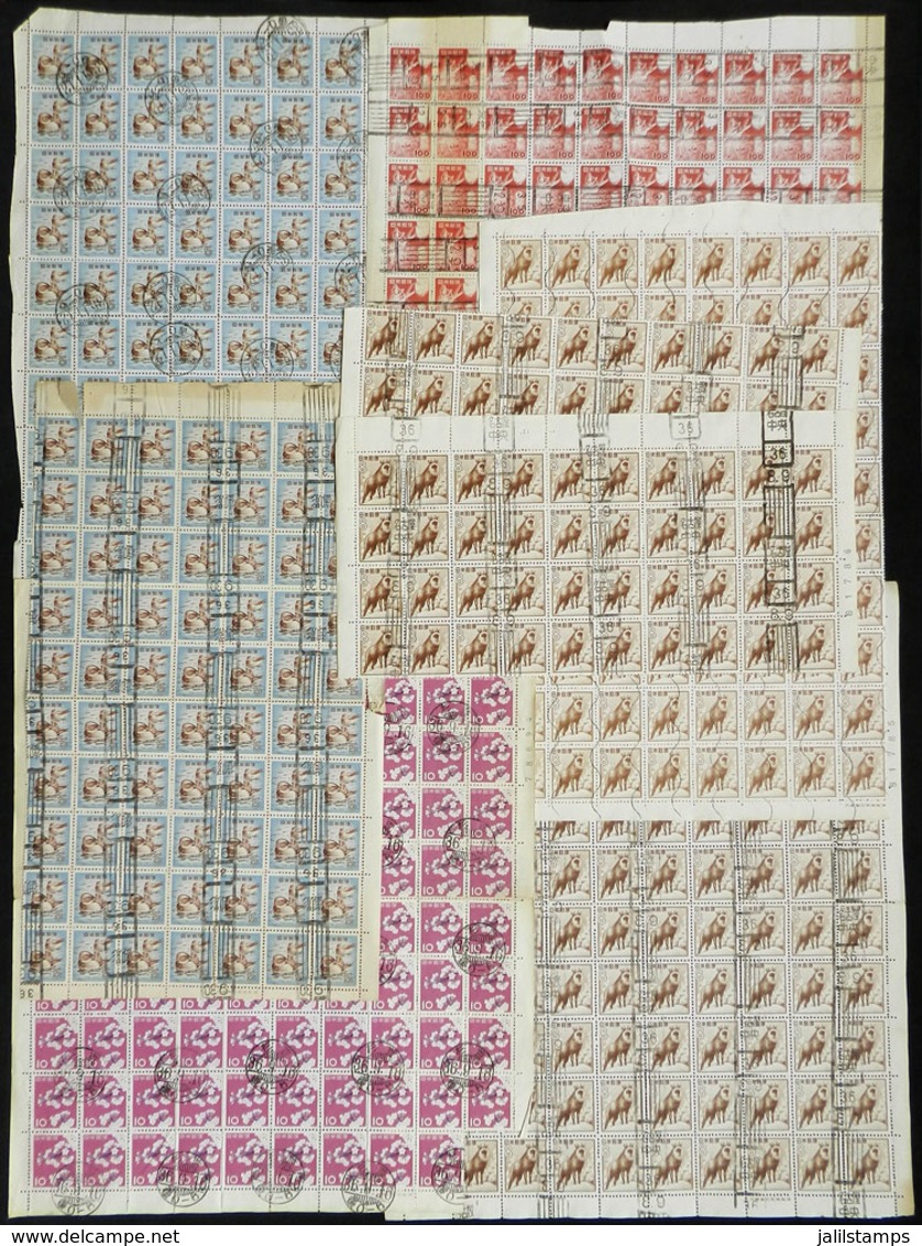 JAPAN: Lot Of Used Stamps In Large Blocks Or Complete Sheets, Fine To VF General Quality! - Autres & Non Classés