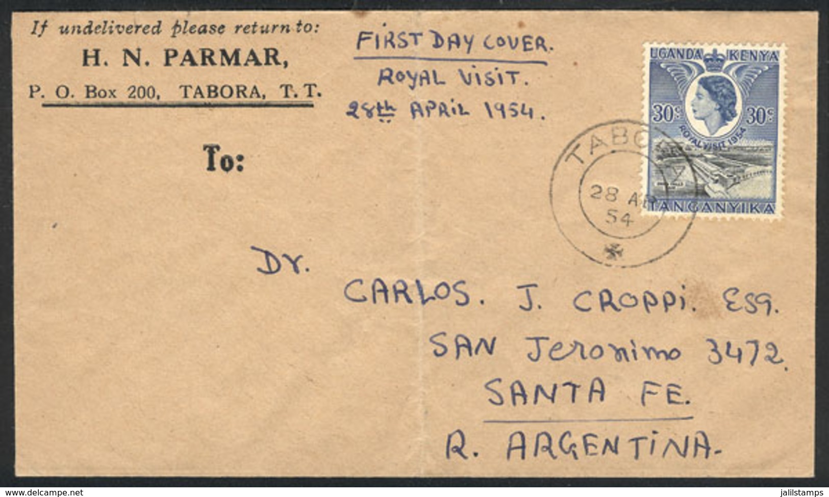 KENYA, UGANDA, TANGANYIKA: FDC Cover Sent From Tabora To Argentina On 28/AP/1954, Unusual Destination! - Other & Unclassified