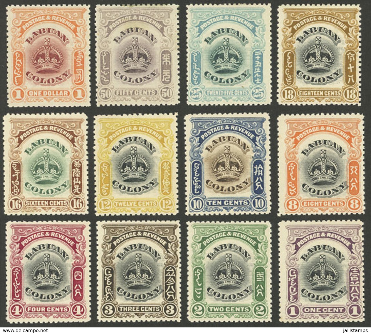 LABUAN: Sc.99A/109, 1902/3 Royal Crown, Cmpl. Set Of 12 Values, Mint Very Lightly Hinged (the Appear To Be MNH!), Excell - Autres & Non Classés