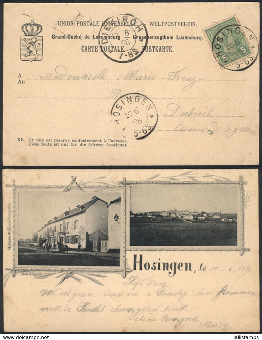 LUXEMBOURG: Postcard (view Of Hosingen) Franked With 5c. And Sent From HOSINGEN To DIEKIRCH On 10/JUN/1898, Very Fine Qu - Otros & Sin Clasificación