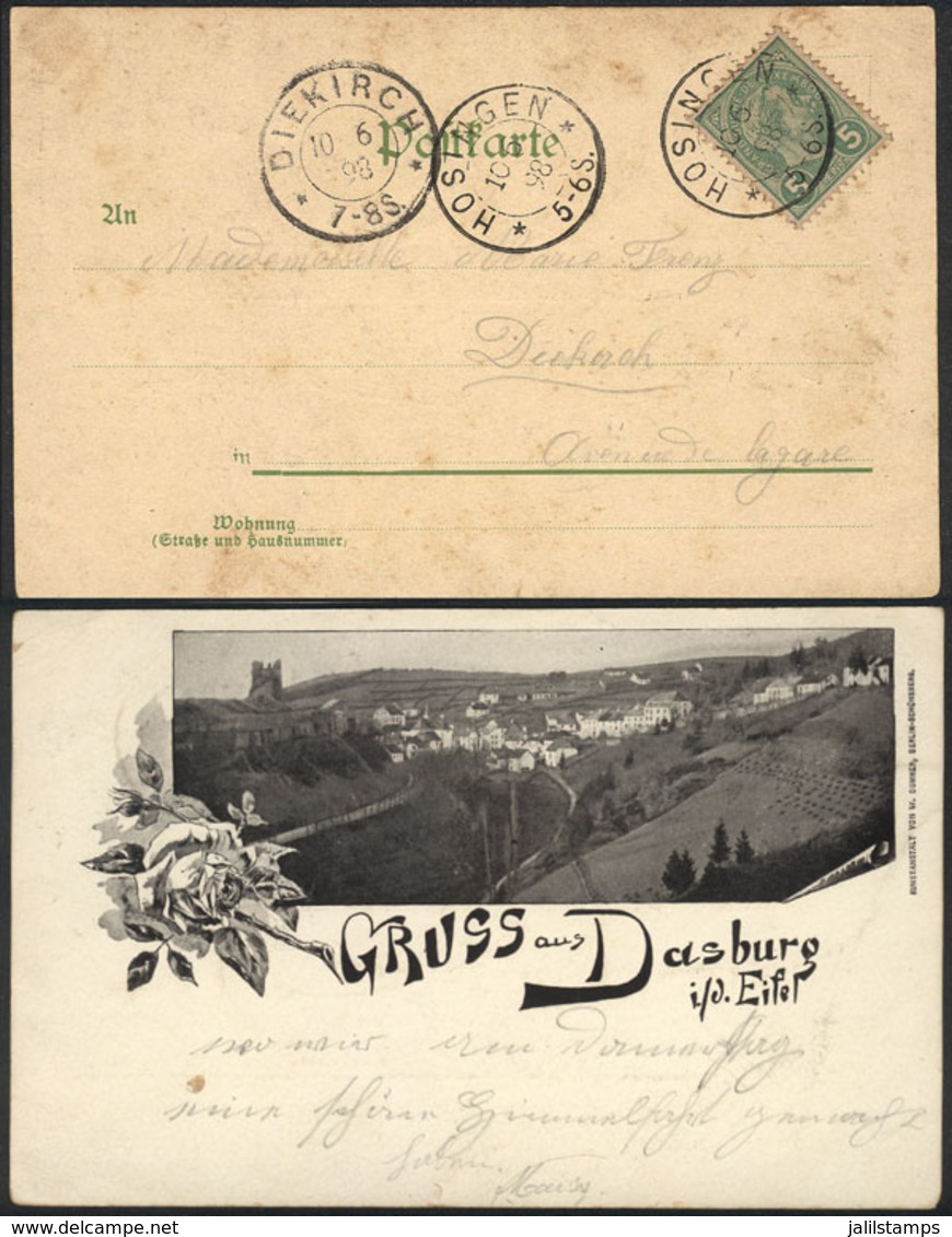 LUXEMBOURG: Postcard (Gruss Aus Dasburg) Franked With 5c. And Sent From HOSINGEN To DIEKIRCH On 10/JUN/1898, Very Fine Q - Other & Unclassified