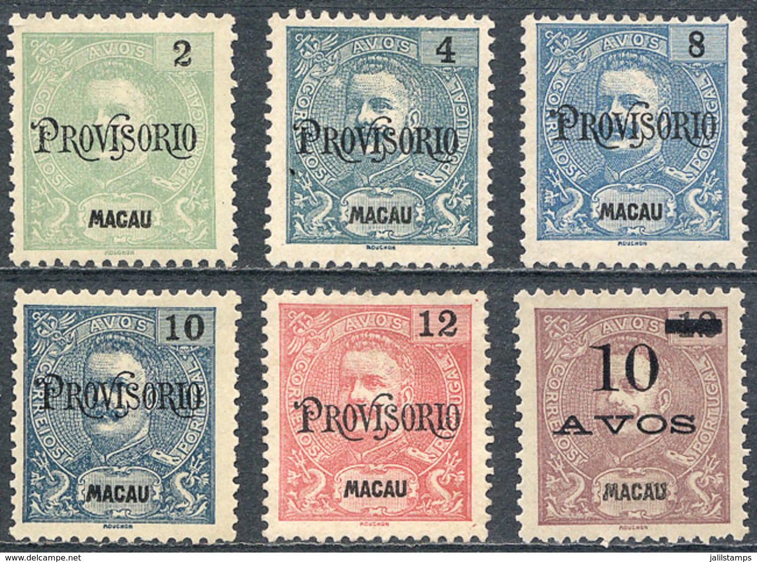 MACAU: Sc.132/136 + 141, 1902 And 1905, 6 Overprinted Values, Mint No Gum, VF Quality, Catalog Value US$200. - Sonstige & Ohne Zuordnung