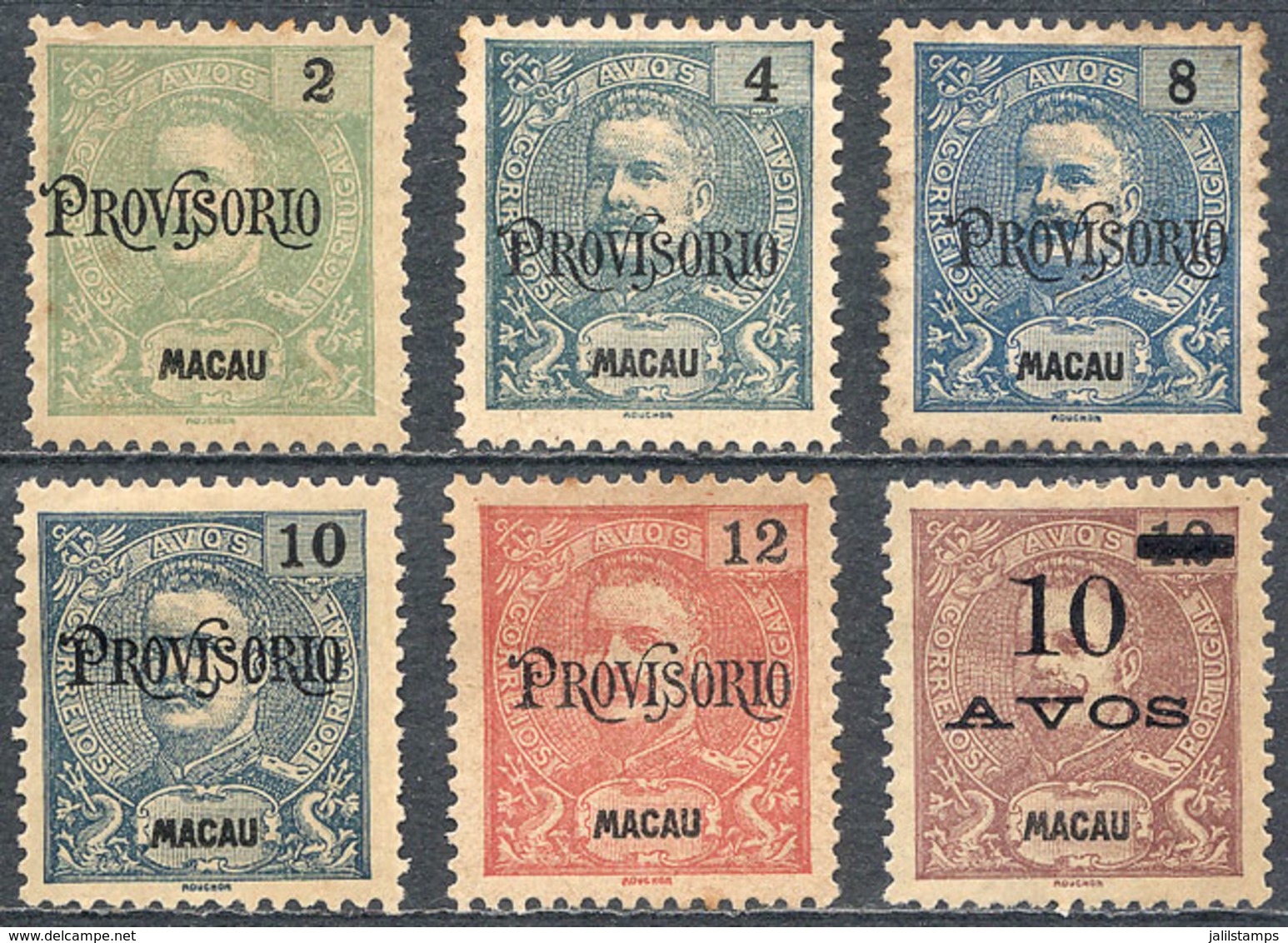 MACAU: Sc.132/136 + 141, 1902 And 1905, 6 Overprinted Values, Mint No Gum, Fine Quality, Catalog Value US$200 - Sonstige & Ohne Zuordnung