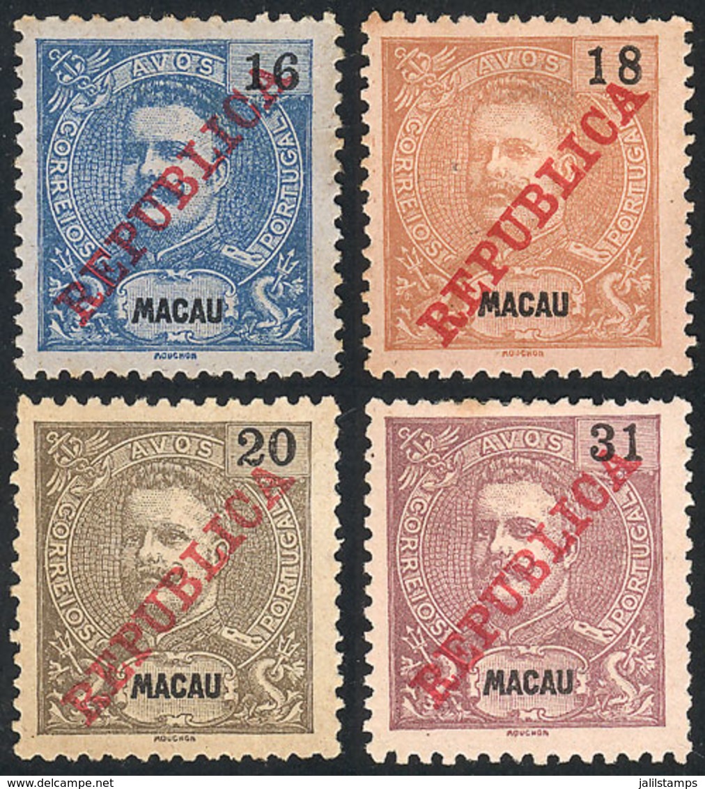 MACAU: Sc.156/157B, 1911, Lisboa Overprint, 4 Good Values Of The Set, Mint No Gum, VF Quality, Catalog Value US$72. - Sonstige & Ohne Zuordnung