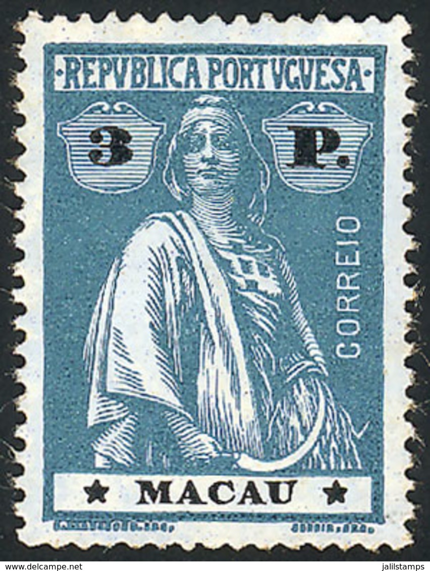 MACAU: Sc.225, 1913 Ceres 3P., Mint No Gum, High Value Of The Set, VF Quality, Catalog Value US$200. - Other & Unclassified