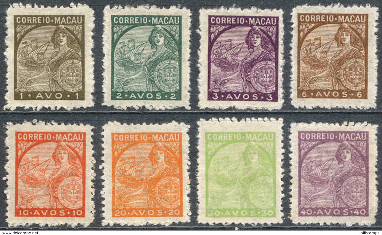 MACAU: Sc.316/323, 1942 Cmpl. Set Of 8 Values, Mint, Issued Without Gum, VF Quality! - Autres & Non Classés