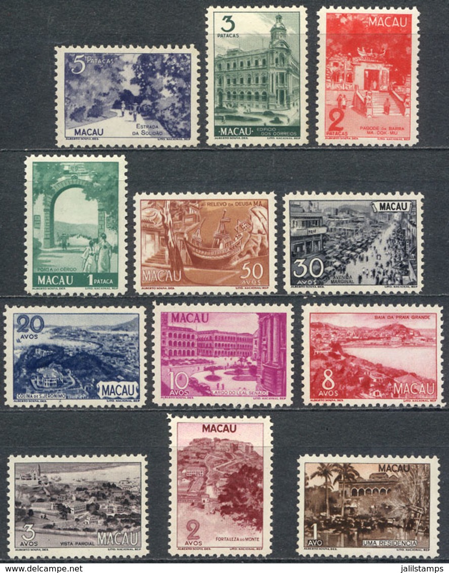 MACAU: Sc.324/335, 1948 Scenic Views, Cmpl. Set Of 12 Values, Mint Lightly Hinged, Gum Lightly Crystallized, Fine To VF  - Sonstige & Ohne Zuordnung