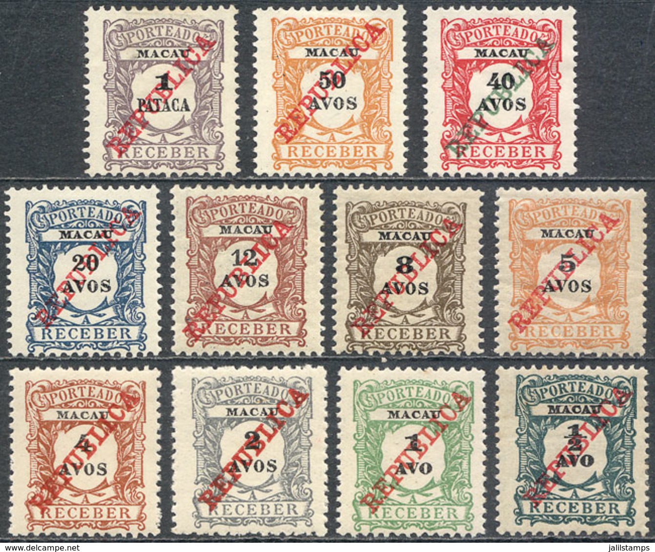 MACAU: Sc.J12/J22, 1911 Cmpl. Set Of 11 Values With "REPUBLICA" Overprint, Several With Gum, Fine To VF Quality, Catalog - Andere & Zonder Classificatie