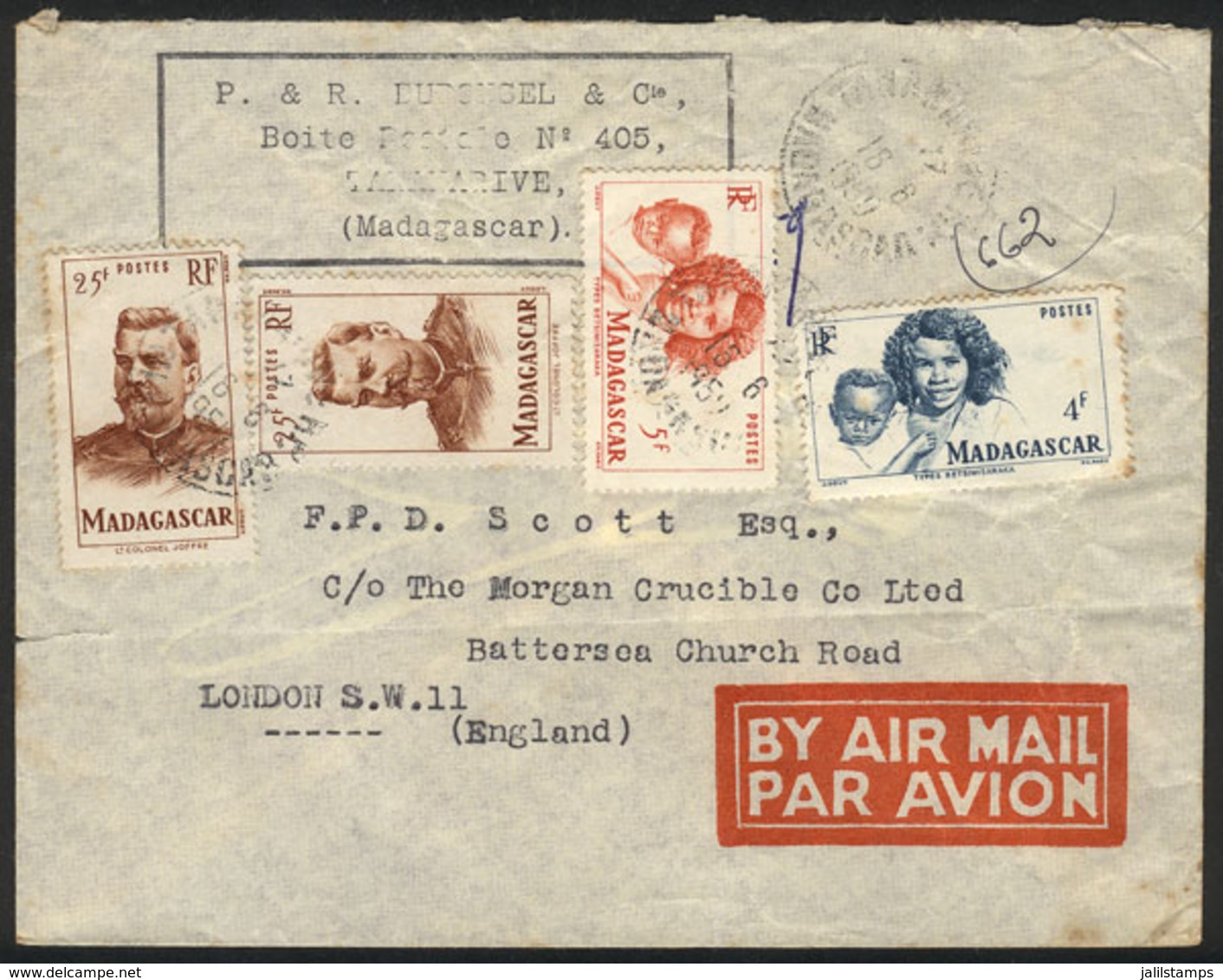 MADAGASCAR: Airmail Cover Sent From Tananarive To London On 16/AU/1950, Handsome Postage! - Autres & Non Classés