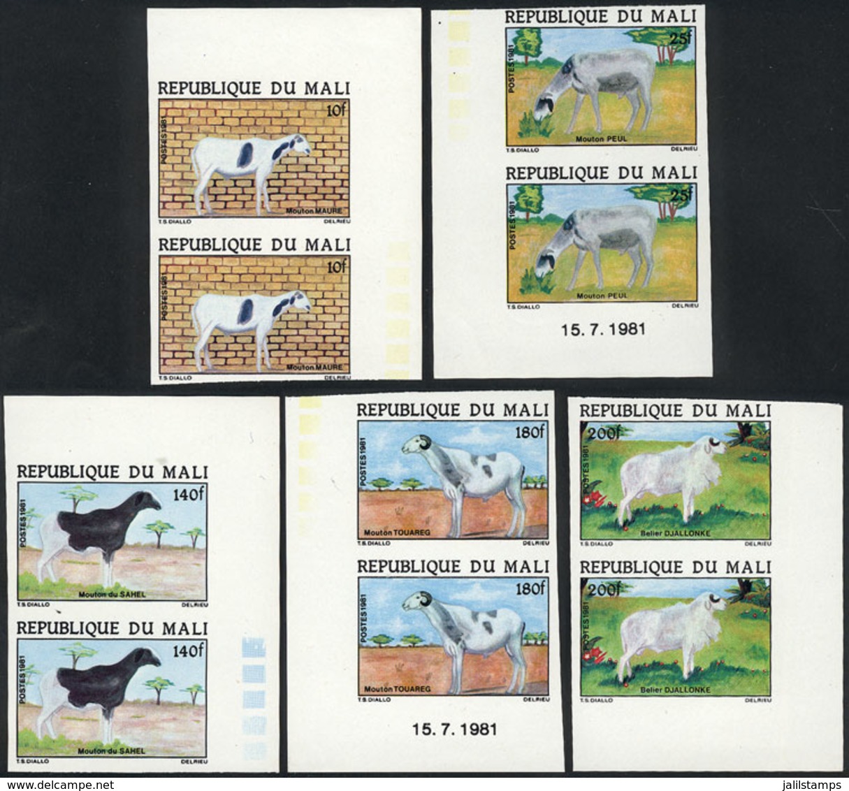 MALI: Yv.432/436, 1981 Fauna (rams), Complete Set Of 5 Values, IMPERFORATE PAIRS, VF Quality! - Malí (1959-...)