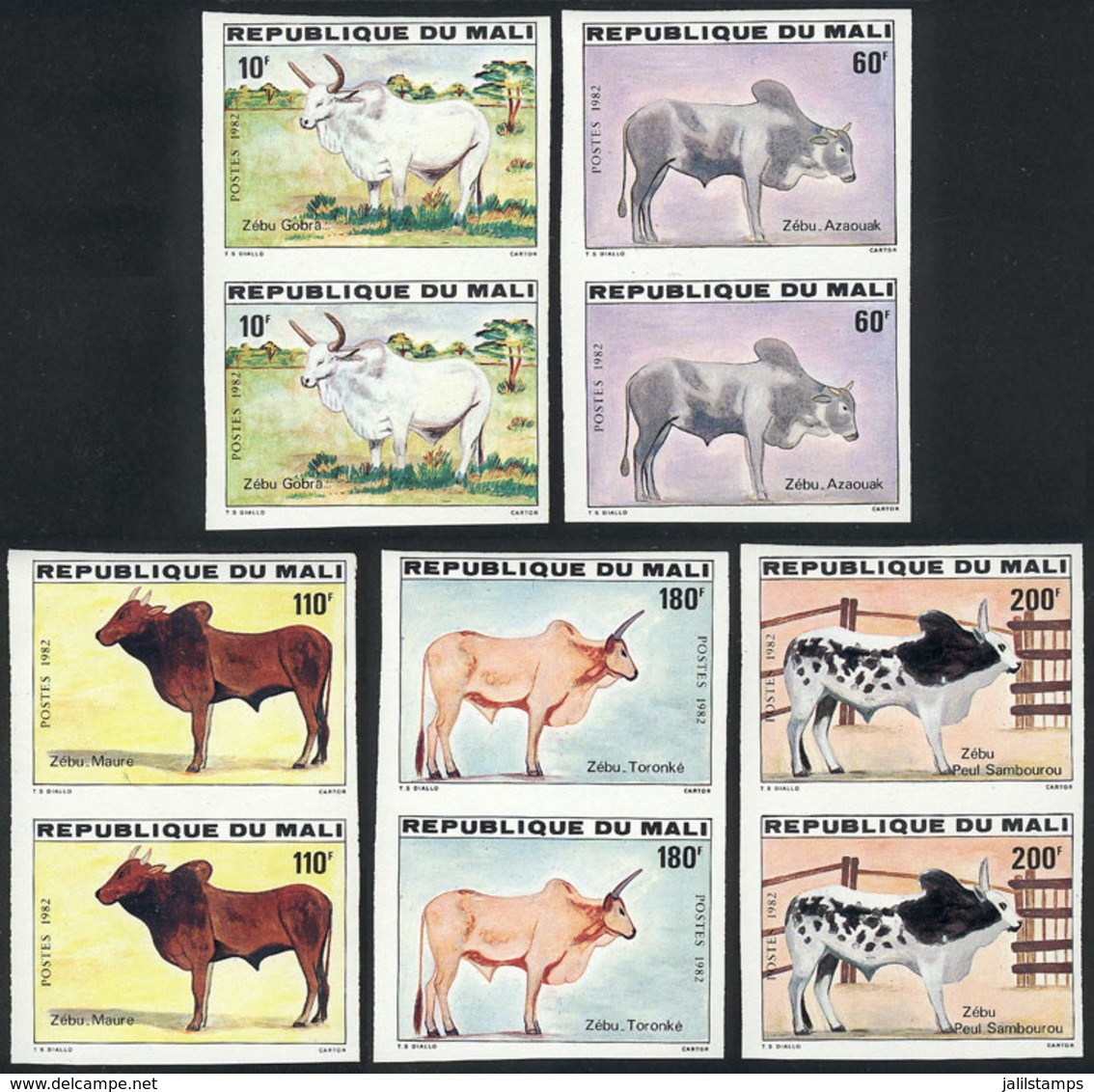 MALI: Yv.459/463, 1981 Fauna (zebu Cattle), Complete Set Of 5 Values, IMPERFORATE PAIRS, VF Quality! - Malí (1959-...)