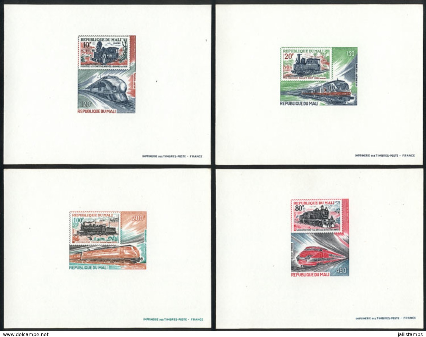 MALI: Yv.403/406, 1980 Trains And Engines, Complete Set Of 4 Values, IMPERFORATE DELUXE PROOFS, Excellent Quality! - Mali (1959-...)