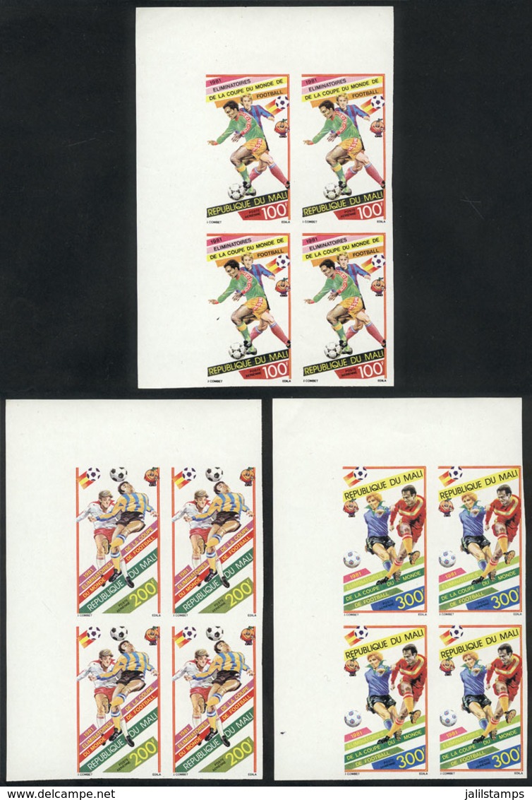 MALI: Yvert 411/3, 1981 Football World Cup España 82, Complete Set Of 3 Values, IMPERFORATE BLOCKS OF 4, Very Nice! - Malí (1959-...)