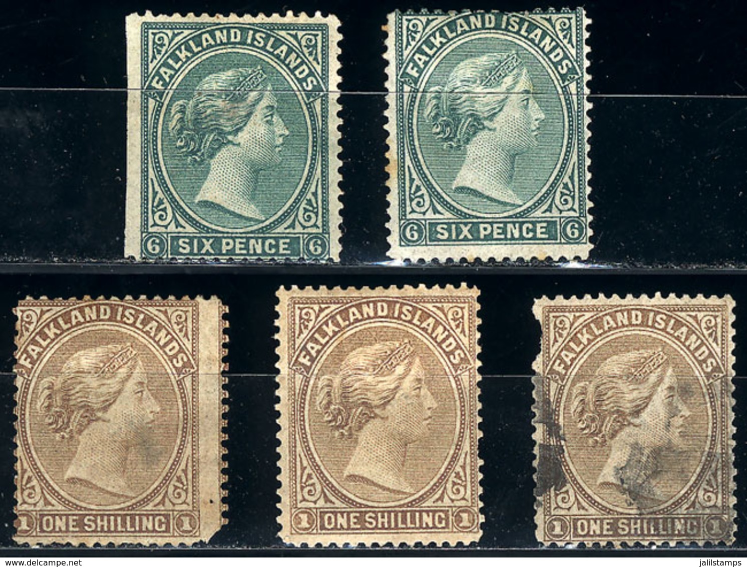 FALKLAND ISLANDS/MALVINAS: Sc.3: 2 Stamps Mint No Gum, In Different Shades + Sc.4: 2 Mint (1 Without Gum) And 1 Used, Al - Falkland