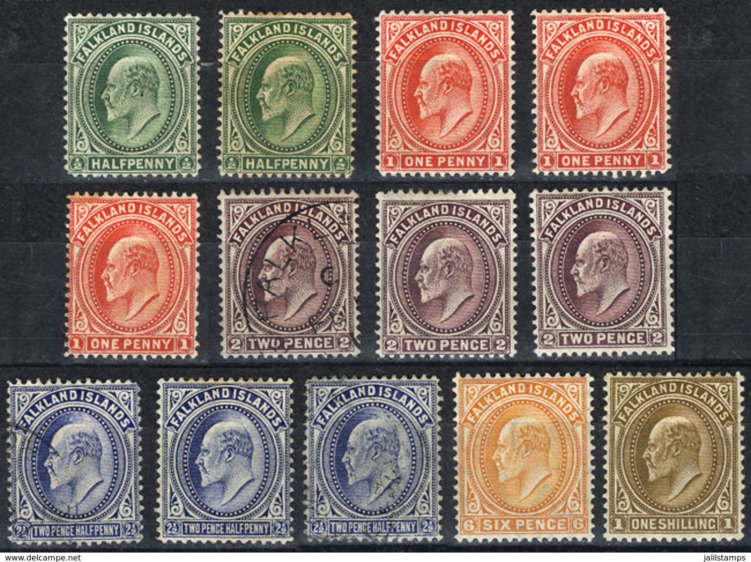 FALKLAND ISLANDS/MALVINAS: Sc.22/27, 1904/7 Edward VII ½p. To 1S., Of Some Values There Are Several Examples (some Used) - Falkland