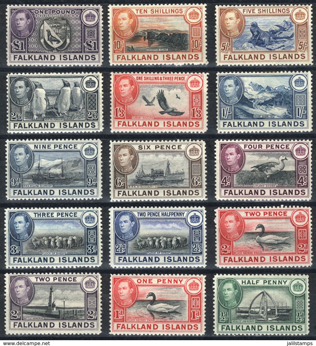 FALKLAND ISLANDS/MALVINAS: Sc.84/96 (without 85B), 1938/46 Animals, Landscapes Etc., 15 Values Of The Set Of 16 (missing - Falklandeilanden