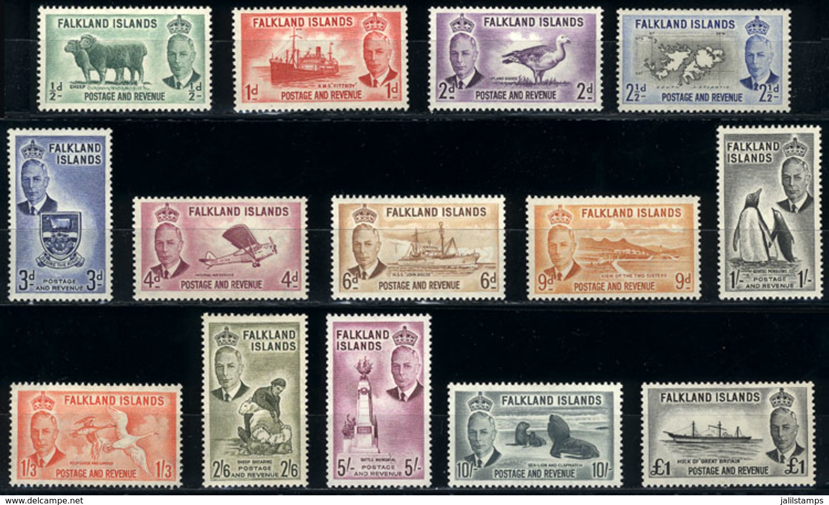 FALKLAND ISLANDS/MALVINAS: Sc.107/120, 1952 Animals Etc., Cmpl. Set Of 14 Values Mint With Small Hinge Marks, VF Quality - Falkland Islands