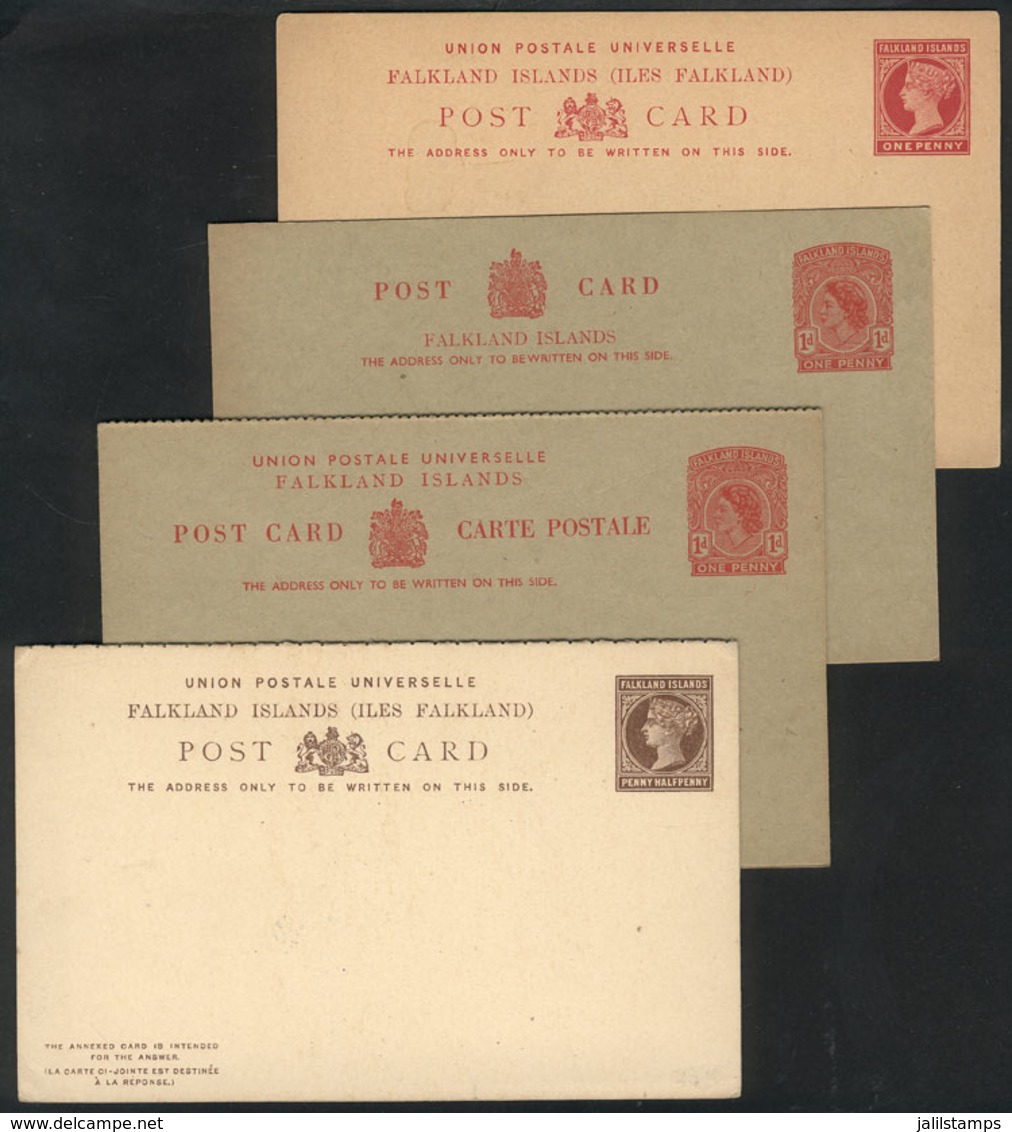 FALKLAND ISLANDS/MALVINAS: 4 Old Postal Stationeries, 2 Double (cards With Paid Reply), Excellent Quality! - Falkland