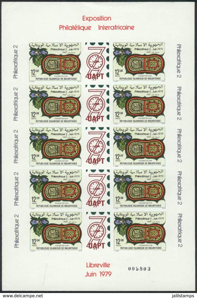MAURITANIA: Sc.420, 1979 12U. African Philatelic Exhibition, Complete Sheet Of 10 Stamps With Gutter, IMPERFORATE, Excel - Autres & Non Classés